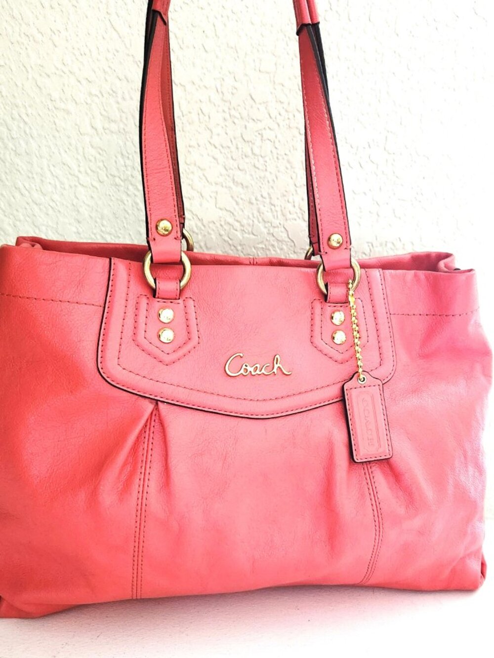 Coach Ashley Coral Leather Tote Bag Handbag Purse